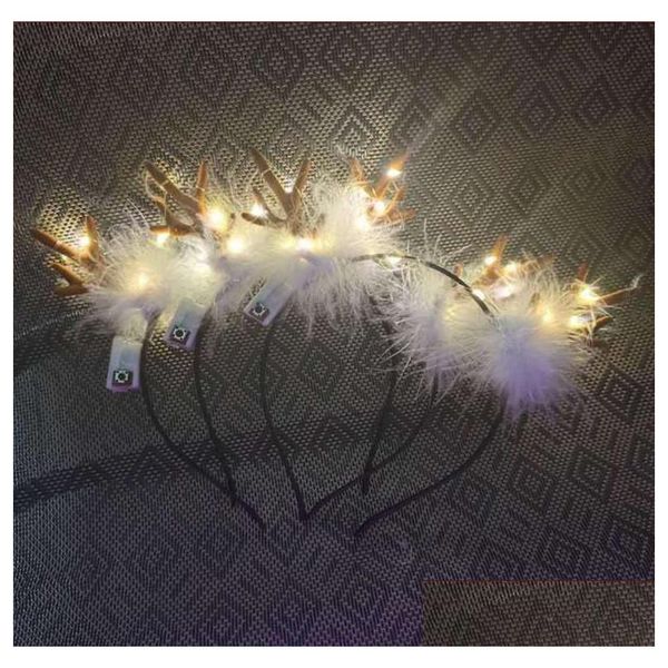 Partyhüte Fluffyfeather Led Geweih Stirnband Weihnachten Leuchtende Hirschohren Haarband Fancy Cosplay Dekor mit Batterie. Drop Delivery Ho Dhgn1