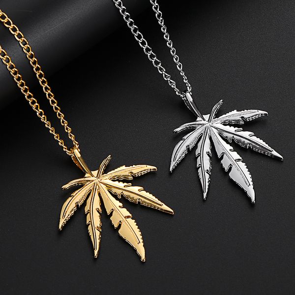 Strands Strings 1 PC Vintage Maple Leaf Colar Pingente de Folha de Cânhamo Homens Mulheres Charme Colar Moda Hip Hop Punk Estilo Jóias Acessórios Presentes