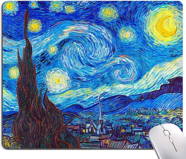 Масляная картина мыши с Van Gogh Starry Sky Premium Texturet Texturet Mousepad Водонепроницаемая резиновая основа для офисного ноутбука для офисного ноутбука