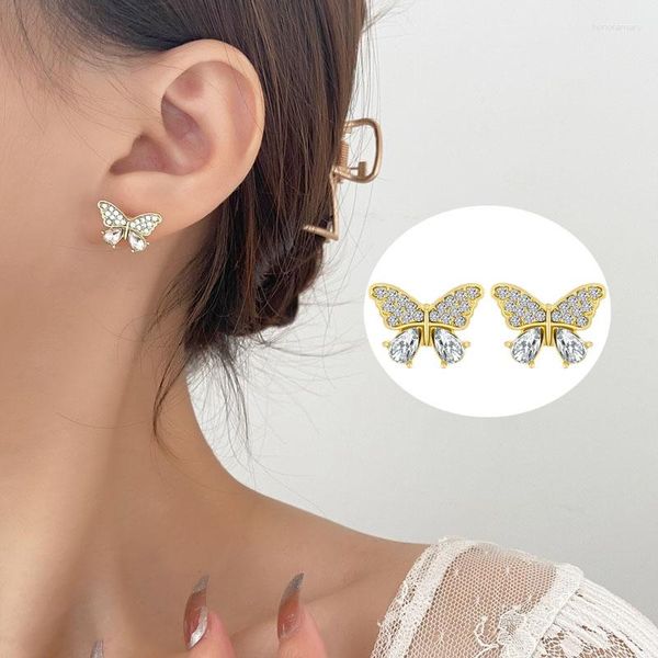 Orecchini a bottone Orecchini a farfalla con strass scintillanti squisiti per orecchini di fascino classico color oro femminile Ornamento per orecchie di temperamento dolce
