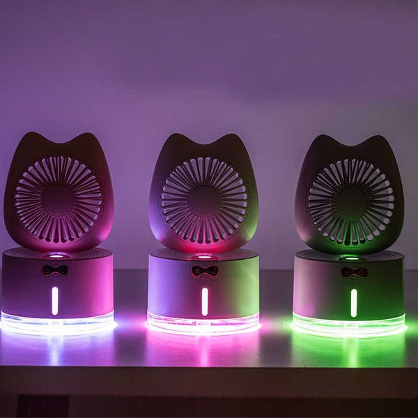 Ventilatori elettrici Telecamere in umidificatore multifunzione Velocità della ventola spray 2000mAh Dispositivo di raffreddamento dell'aria ricaricabile con creatore di nebbia per luce notturna a colori