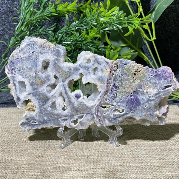 Estatuetas decorativas Natural Roxo Esfalerita Cristal Fatia Espécime Mineral Polido Quartzo Laje Rocha Casa Decoração do Quarto Dom Energia