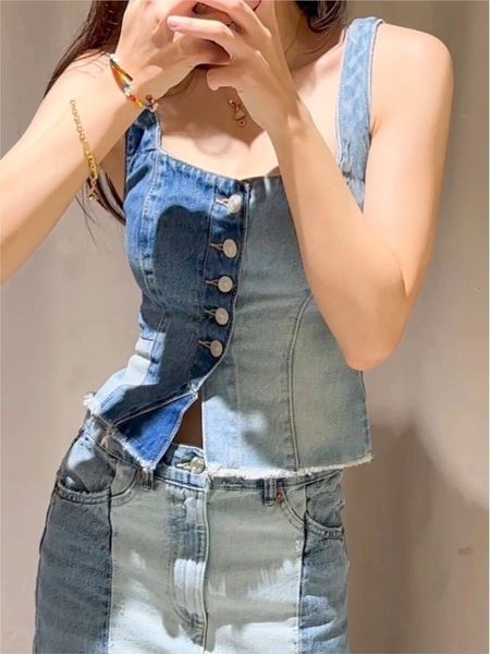 Kadın Tankları Camis Seksi Straplez Solsuz Yelek Yaz Partisi Kadın Yeleği Y2K Renk Denim Korse Kadınlar En İyi 230711