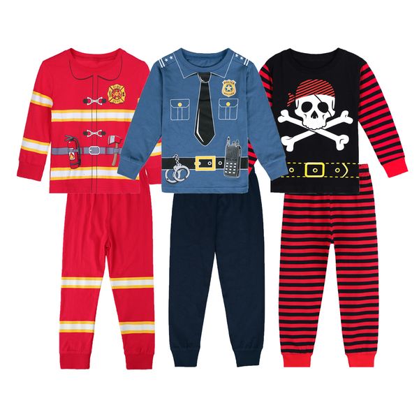Pyjamas Kinder Jungen Mädchen Karneval Kinder Piraten Feuerwehrmann Einhorn Skelett Kleidung Set Kleinkind Baumwolle Halloween Nachtwäsche 230711