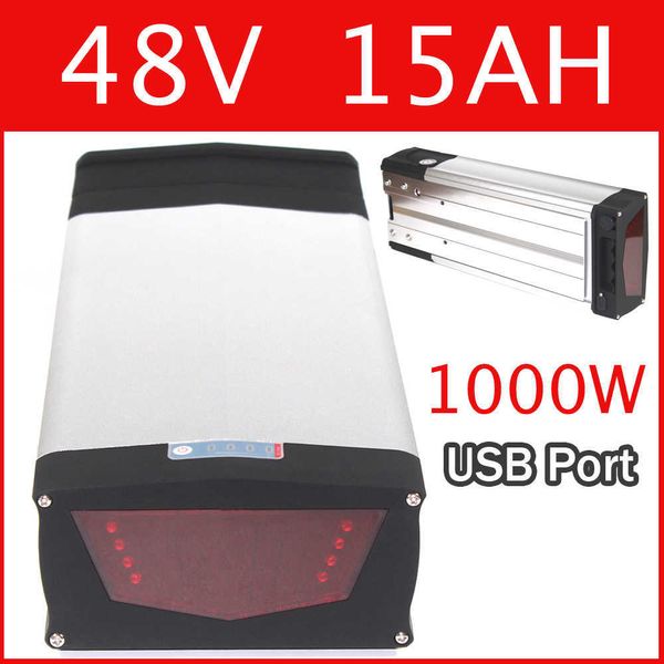 Batterie de vélo électrique 48V 15Ah li ion avec lumière LED 1000W BMS Port USB 2.0 pour batterie 48V 8fun 48v Ebike