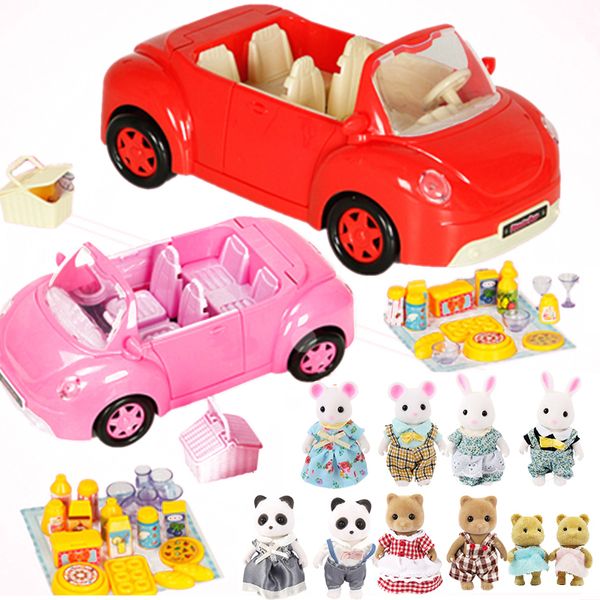 Kitchens Play Food Miniature Forest Animal Family 1 12 Dolls Picnic Car Action Figure casa de bonecas miniatura cartoon Pretend Play Set Presente de aniversário 230712