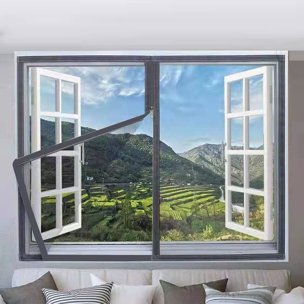 Rideaux transparents Maille de fenêtre multi-taille avec fermeture à glissière adhésive moustiquaire noire pour fenêtres peut être personnalisée gratuitement 230711