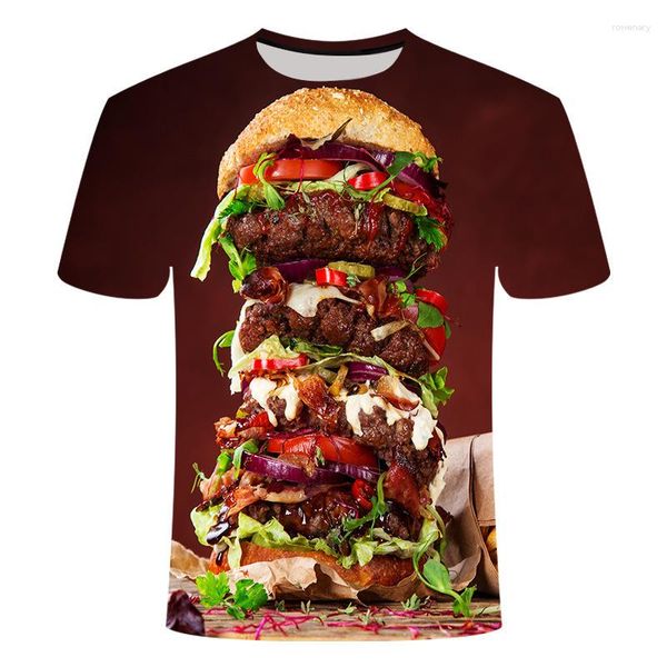 Camisetas masculinas de verão com estampa de hamburguer para homens streetwear vintage camisetas de gola redonda manga curta tops camisetas roupas
