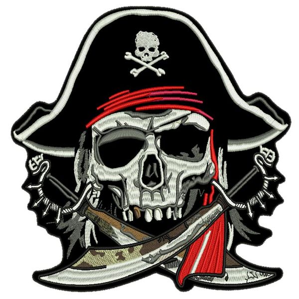 Mode große Piraten Schädel Jacke zurück Stickerei Patches Eisen auf Nähen 9 5 Weste Patch Abzeichen 319F