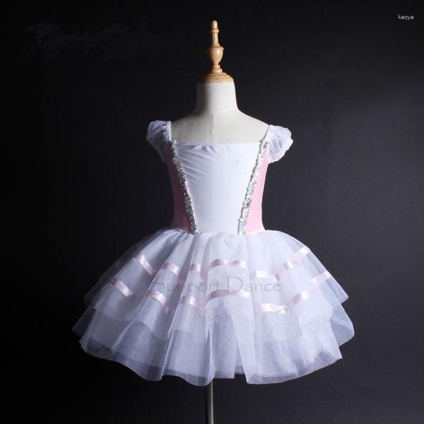 Stage Wear Ragazze Donna Manica a sbuffo Velluto Tutu di balletto professionale Vestito per bambini Costume da ballo principessa per adulti C97