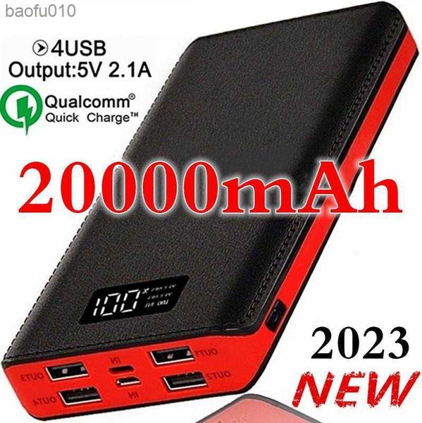 Power Bank 20000 mAh, tragbares Ladegerät, Akku, 4 USB-Ausgangsanschlüsse, große Kapazität, Backup-Akku mit LED-Leuchten, kompatibel mit L230712