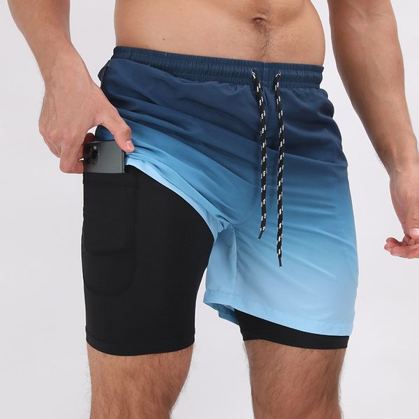 Herren-Shorts, Sommer-Laufshorts, Herren, Fitnessstudio, Joggen, Fitness-Training, schnell trocknend, Bodybuilder, Herren, 2-in-1-Shorts mit allmählichem Wechsel, 230711