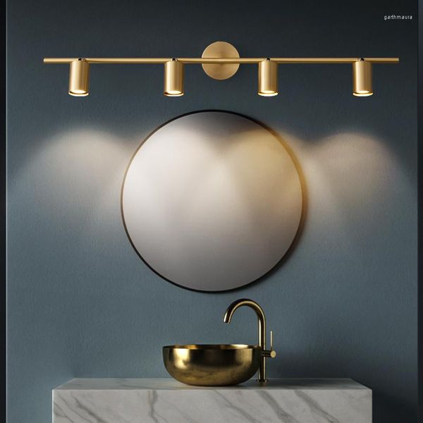 Lâmpadas de parede Cobre Luxo LED Espelho Luz Moderna Banheiro À Prova de Umidade Lâmpada Rotativa Quarto Vestir Luzes Decorativas Internas