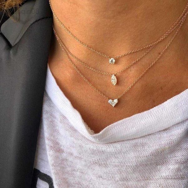 Collane con ciondolo Tre zirconi cubici Collana con ciondolo a forma di cuore Fine 925 Sterling Silver Cute Lovely Minimal Delicate Collana 925 HKD230712