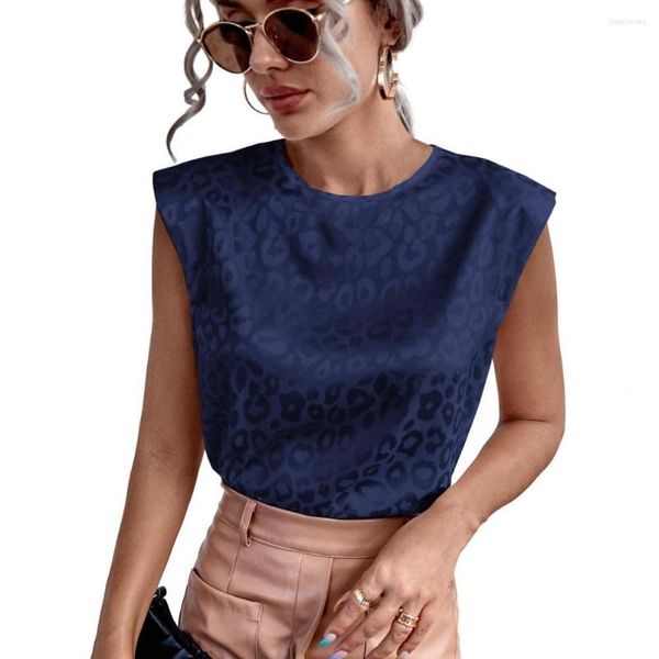 Blusas femininas largas com estampa de leopardo gola redonda verão elegante estilo antigo comutar camiseta feminina com botão traseiro fecho macio