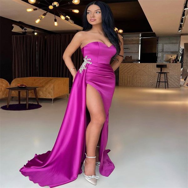 Elegante vestido de baile roxo com fenda alta 2023 com frisado sexy querida sereia vestidos de noite chique plus size festa de dança formal ocasião formal roupas de recepção feminina