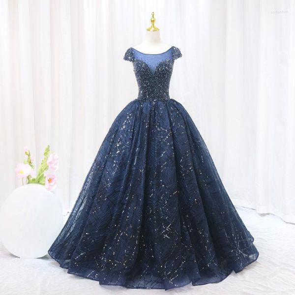 Partykleider Sunnybridal Marineblaue Perlenkleider Mode Damen A-Linie Abend Luxuskleid Abschlussball für Hochzeit