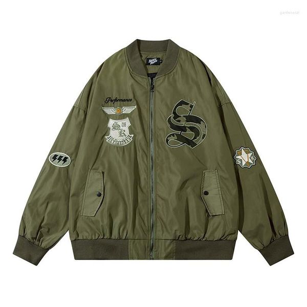 Giacche da uomo Giacca da volo in stile militare vintage Giacca da ricamo Bomber con colletto da baseball allentato Top Y2k