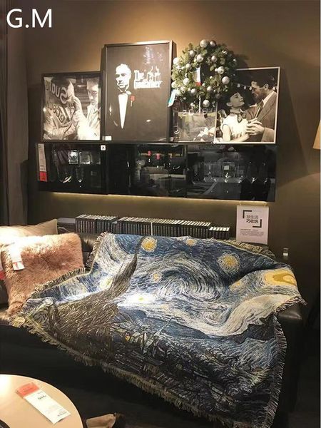 Одеяла хлопковое фургон Gogh Starry Night Blanket Painting Printing Prypted Dofa Decorative Carpet Distrating Coldened Picnic 230711