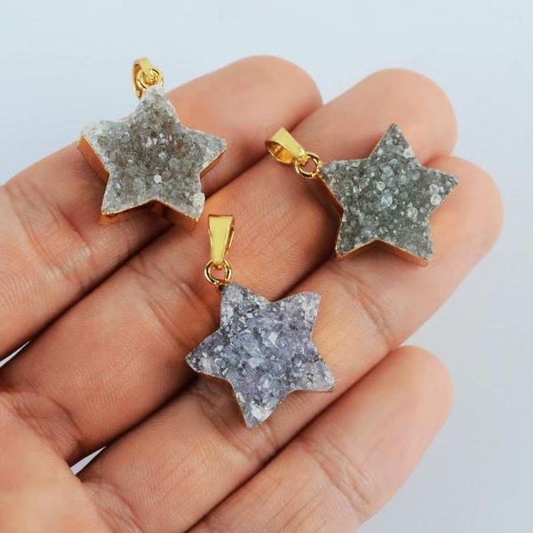 Colares com pingente 5 pçs estrela druzy cristal natural pedra ágata charme para fazer joias colar diy colar feminino presentes de natal por atacado