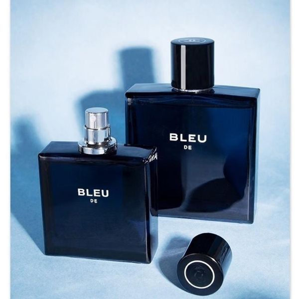 Profumo da uomo Bleu EDT Fragranza maschile 100ML Fragranze speziate e ricche di agrumi, legnose, corpo bottiglia di vetro spesso blu-grigio scuro, nave libera