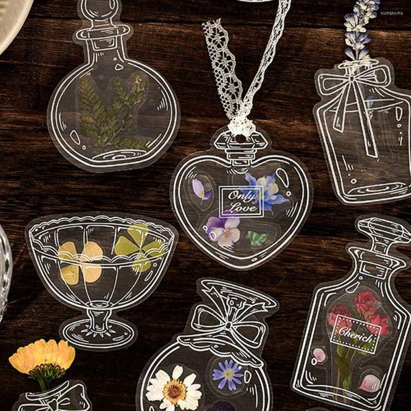 Confezioni regalo 20 pezzi Segnalibri di fiori secchi trasparenti fai-da-te Clip di pagina per erbario Adesivo a forma di vetreria con segno di lettura