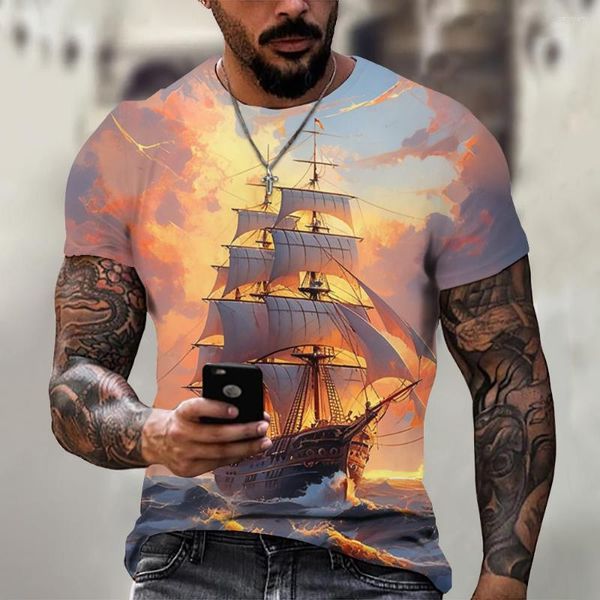 Herren T-Shirts 2023 Hip-Hop Street Style Graffiti Dream Nautical T-Shirt 3D Rundhals Kurzarm Großes T-Shirt