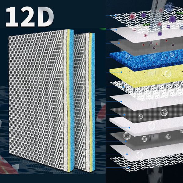 Filtration Heizung 12D Aquarium Filtermedien Bioschwamm 12 Schichten ohne Kleber Highdensity Aquarium Teich Externe Baumwolle Skimmer Zubehör 230711