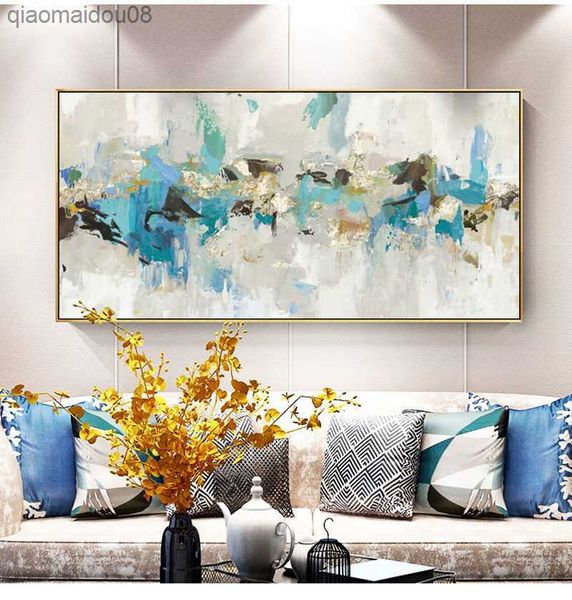 Blu moderno astratto colorato orizzontale Wall Art Picture Canvas per portico Soggiorno corridoio dipinto appeso Decorazione L230704