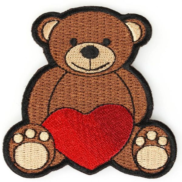 Desenho bonito de urso de coração de amor tamanho pequeno ferro em patch bordado - 3x2 4 polegadas 231B
