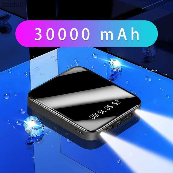Portable Power Bank 30000MAH Внешний аккумулятор Poverbank для iPhone Samsung Xiaomi Fast Charger Powerbank Полный зеркальный экран L230712