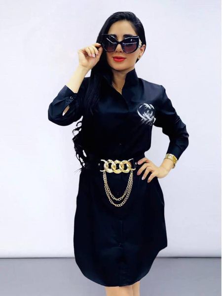 Designer-Outfit Frau Briefdruck weiß schwarz Hemdkleid Damenmode Reverskragen Langarm Kurze Minikleider Pyjama versandkostenfrei