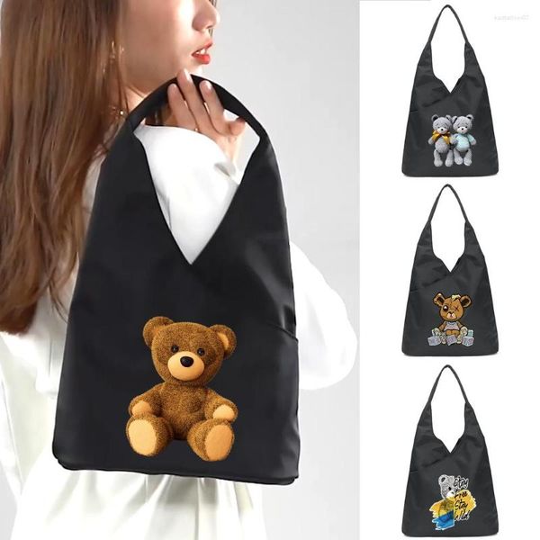 Sacolas de compras Bolsas de urso ecologicamente corretas Bolsa de náilon reutilizável, lavável, dobrável, bolsa de supermercado, leve, resistente, bolsa de ombro para compras