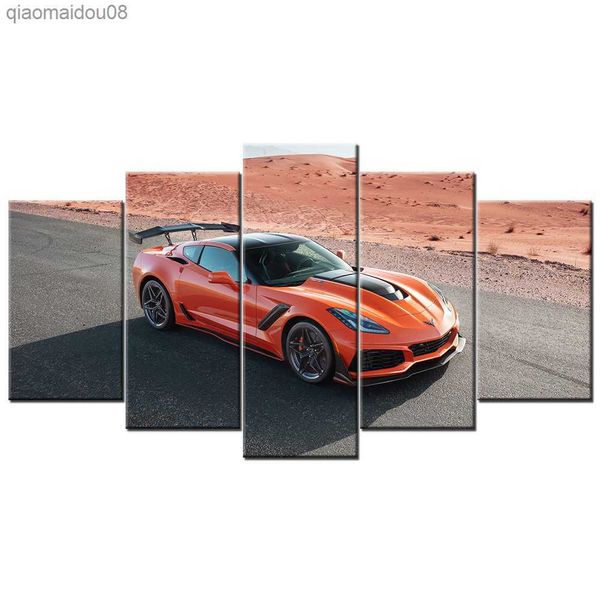 5 штук Canvas Wall Art Super Car Chevrolet Corvette Zr1 Картины HD Печатные плакаты Модульные картинки для декора гостиной L230704