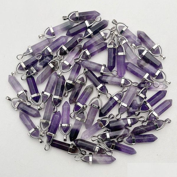 Charms Natural Stone Crystal Pillar Amethyst Chakra Pingentes Para Fazer Jóias Colar Diy Brincos Drop Delivery Findings Componen Dhmp2