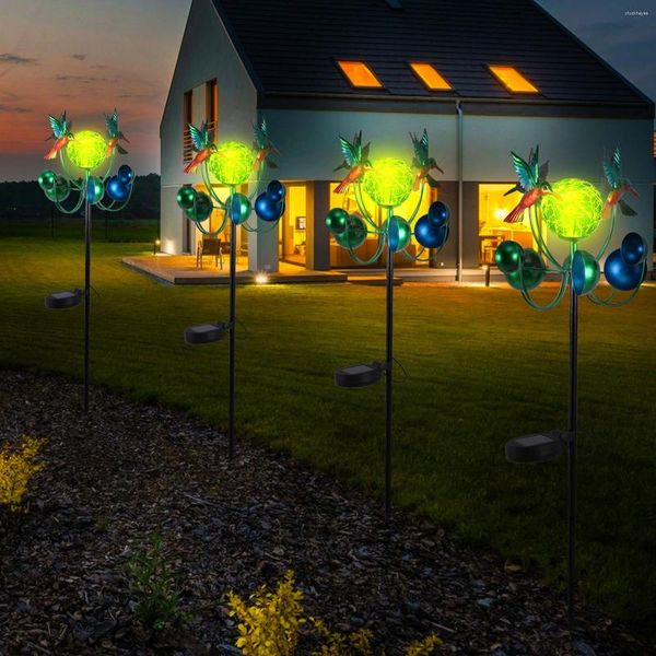 Lâmpada de paisagem de cata-vento de beija-flor solar colorida ferro vento spinners plugue de terra luz ornamentos de iluminação para pátio de quintal