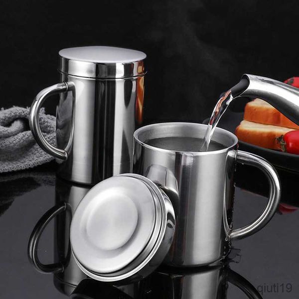 Canecas de parede dupla de aço inoxidável caneca de café anti-queimadura leite chá copos de cerveja portátil viagem escritório drinkware casa cozinha bar ferramentas r230712