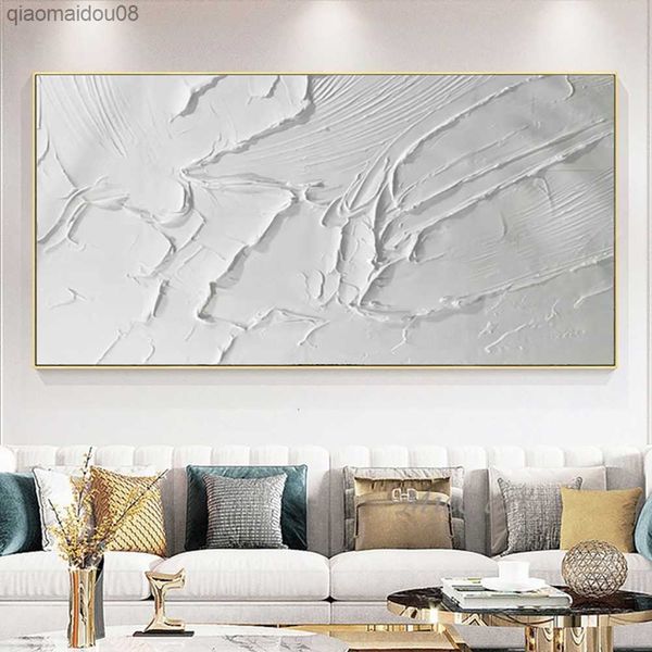 Moderne abstrakte strukturierte Acryl-Leinwand-Wandkunst, 3D-weißes, dickes Öl-Wandgemälde, handgemaltes Kunstwerk, Heimdekoration, Gemälde L230704
