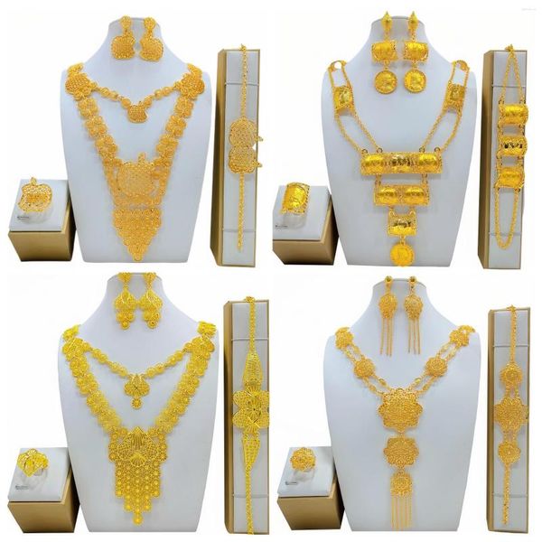 Collana Orecchini Set Gioielli in rame imitazione Set da sposa Regalo Placcato oro 24k India Dubai Donna vietnamita Accessori da sposa