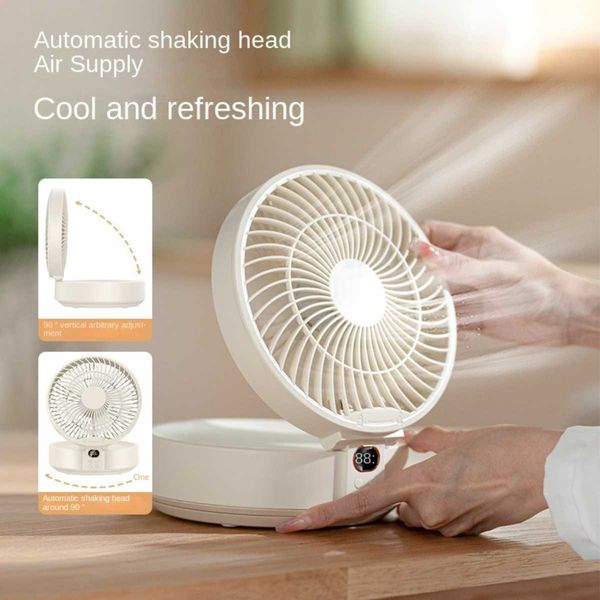 Ventiladores elétricos Controle remoto sem fio sem perfuração montado na parede Ventilador de resfriamento de ar de circulação com luz LED Ventilador de mesa elétrico dobrável de mesa