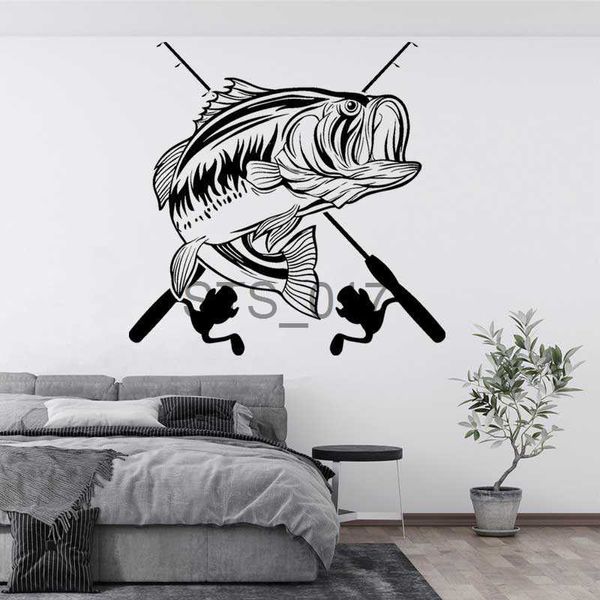 Outros adesivos decorativos Pesca Adesivo de parede Vara de pesca Rio Amantes de pesca Estilo de vida Aventura Caça Casa Decoração de casa de férias Decalque de parede de vinil x0712