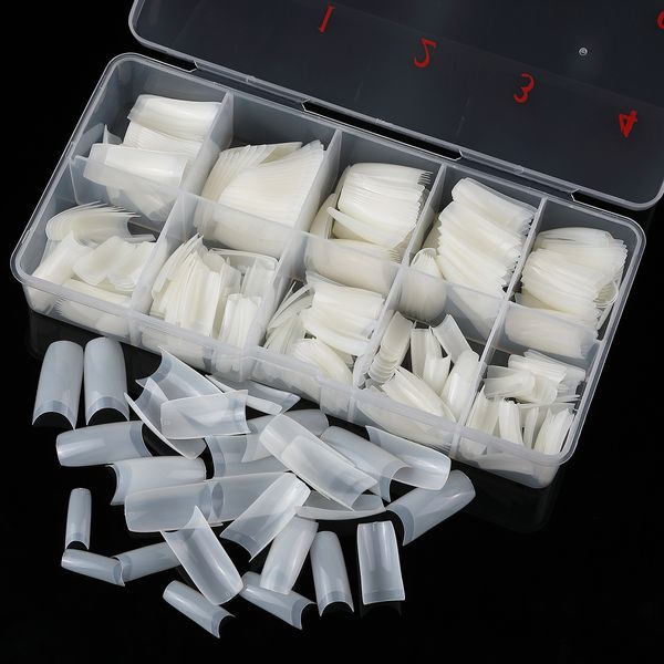 500PCS Meia Cobertura de Pontas de Unhas Postiças - Pontas de Unhas de Acrílico, 10 Tamanhos Lady French Style Acrílico Artificial Ponta Manicure com Caixa para Pontas de Unha Salões de Arte e Faça Você Mesmo em Casa