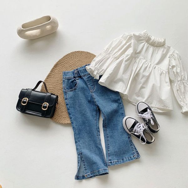 Jeans Spring Baby Girls Jeans Flare Pants Color Solid Toddlers Kids Elástico Estilo Coreano Calças Infantis 230711