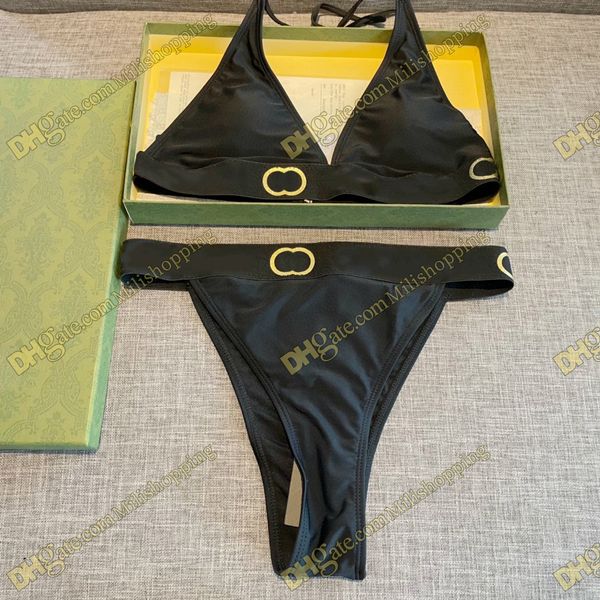 Damen-Designer-Bikini mit schwarzem Buchstaben, zweiteilige Badebekleidung mit hoher Taille