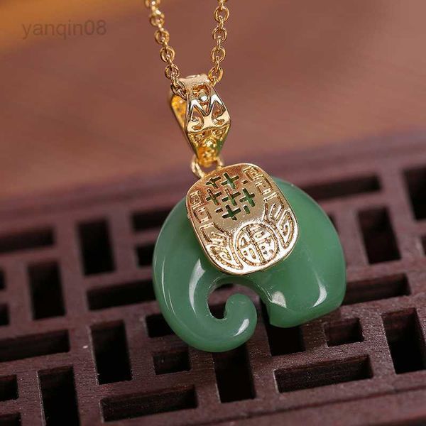 Colares com pingente vintage branco hetian jade elefante pingente banhado a corrente gargantilha HKD230712