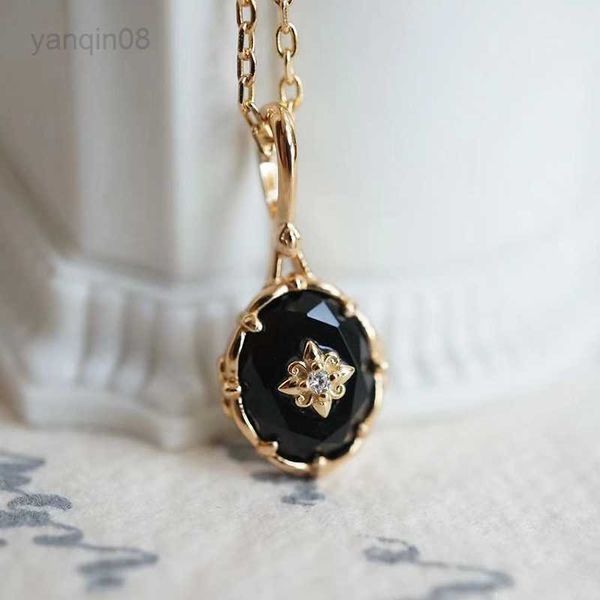 Подвесные ожерелья Lamoon Vintage Natural Agate Ожерелье для женщин подвеска Gemstone 925 Серебряное золото.