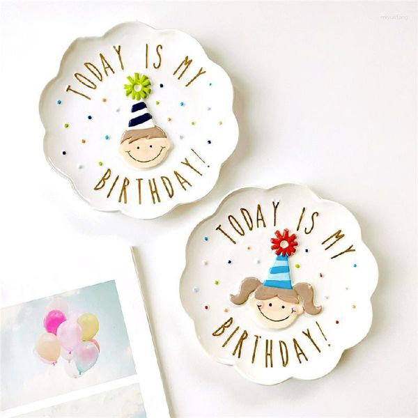 Teller 2023 Junge und Mädchen Geburtstagsgeschenk Teller handbemalt geprägte Paar Dekoration hängende Süßigkeiten Porzellan