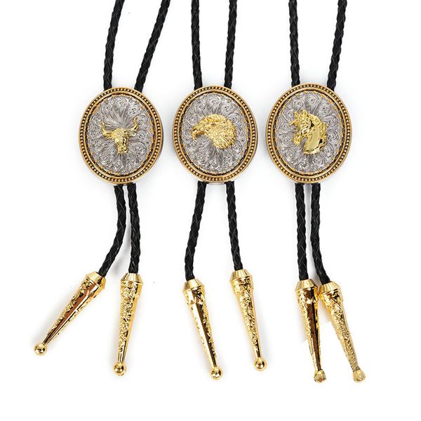 Bolo Ties ify Gravata Western Cowboys Gold Silver Double Colors Good Electroplate Quality Bolo Tie Men Fast 230712