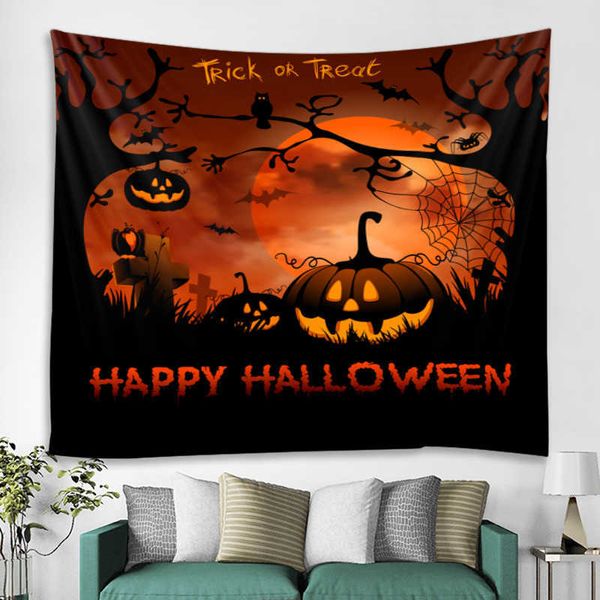 Arazzi Arazzo di Halloween Arte Coperta Tenda appesa Casa Camera da letto Soggiorno Decorazione Spaventoso Zucca Teschio Pipistrello Castello