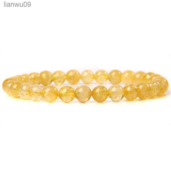 Bracciale per perle di citrini di alta qualità per donne uomini AAA Bracciale in pietra in cristallo di quarzo giallo di grado giallo 6 8 mm Gioielli di bracciali allungati L230704